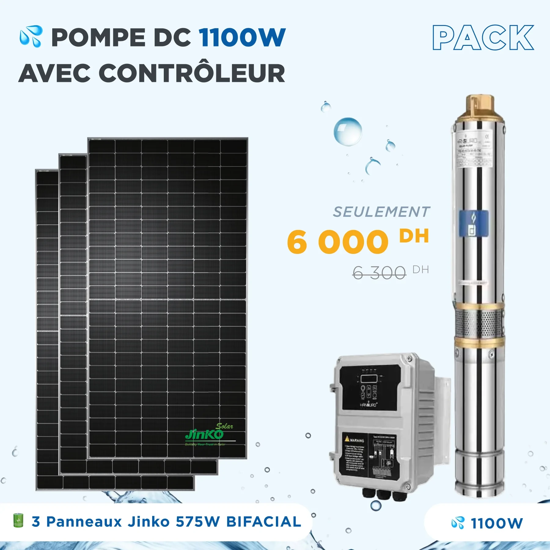 Kit Pompe DC avec contrôleur 1100W HANDURO - Panneaux Solaires Jinko